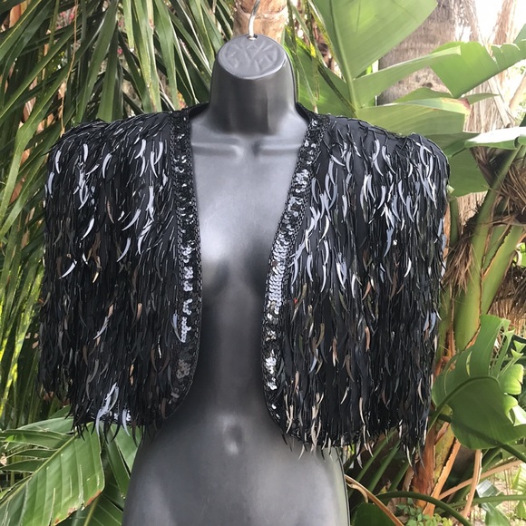 augustat Jackets & Blazers - Vintage Augustat , sequin sheer  silk bolero with power shoulders